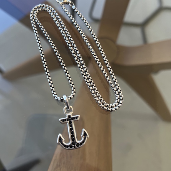 David Yurman Sterling Silver Maritime Anchor Pendant with Black Diamonds - Picture 5 of 7